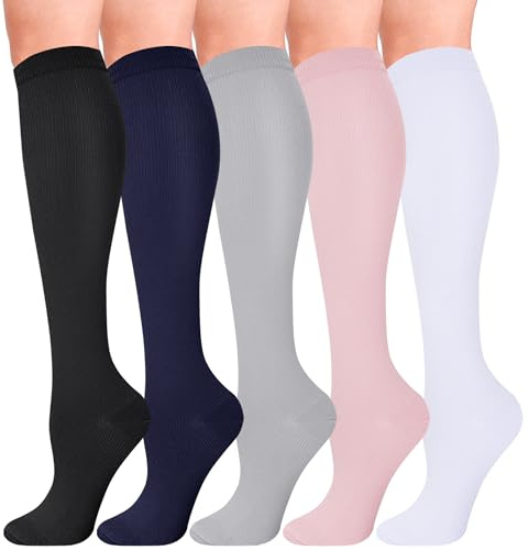 HIPOWER 5Paar Kompressionsstrümpfe Damen Herren Sport Stützkniestrümpfe | Bunte Stützstrümpfe, Reisestrümpfe Compression Sock Für Flug Radsport Reisen Sport Alltag