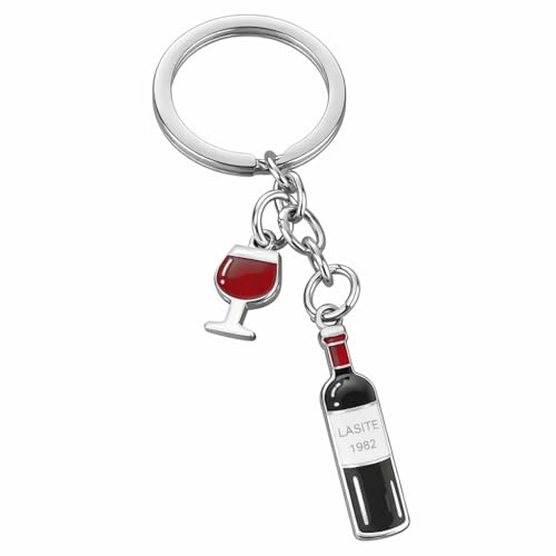 VEOWOO Wine Keyring - Bottle Keychains Bag Charms for Woman with Red Wine Bottle and Glass Charms, cute Key Rings gifts for wine lovers, sommeliers and friends