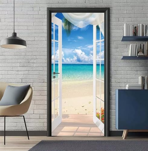 Türtapete Selbstklebend Türaufkleber Strand Meer Türfolie 86x200 cm 3D Fototapete Türposter PVC Wasserfest Türbilder Wandtattoo für Schlafzimmer Bad Wohnzimmer Tür Dekoration Abnehmbar -DS3371