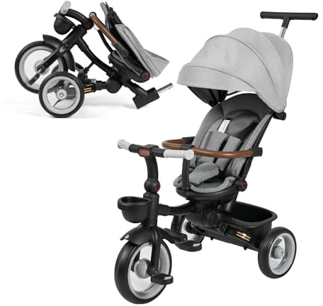 MS BabyWorld PEDALIN - Triciclo Evolutivo Bebé Plegable 1-5 Años con Asiento Reclinable y Reversible – Acompaña el Crecimiento del bebé, Freno y cinturón Seguro de 5 Puntos y Barra de protección