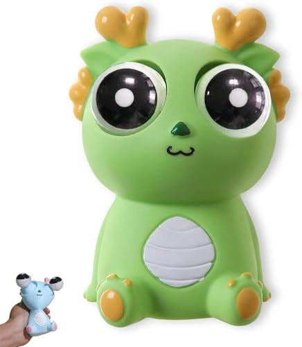 Anti Stress Spielzeug Drache mit Glubschaugen,Taba Squishy, Lustiges Quetschspielzeug zum Stressabbau für Kinder, Squeeze Toy mit Herausspringenden Augen, Ideales Mitgebsel & Geschenk (Grün)