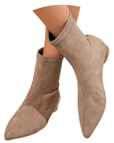 Stivaletti Da Donna Taglie Grandi Stivaletti Chelsea A Punta Stivali Corti | Con Tacco Basso Vintage In Pelle Scamosciata Con Cerniera Scarpe Alla Caviglia In Stile Britannico, 36-43EU