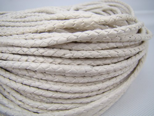 Cordon en cuir tressé rond 3 mm Blanc 1 m Longueur au choix
