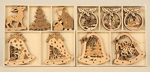 Geschenkestadl 15 teiliges Set Holz Anhänger bis 8 cm Kranz REH Weihnachtsmann Glocke Tanne Weihnachtsbaum Deko Weihnachten