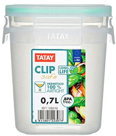 Tatay Fiambrera de Alimentos, Hermética, 0.7 L de Capacidad, Tapa de Clip, Libre de BPA, Apto Microondas y Lavavajillas, Color Verde, Medidas: 10.8 x 10. 8 x 12.2 cm