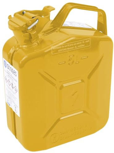 Dönges Benzinkanister 5 Liter Metall gelb | TÜV, GS, UN geprüft | GGVS Zulassung | Stahlkanister für Benzin, Diesel & Bio Ethanol | Kanister, Blechkanister, Reservekanister, kraftstoffkanister