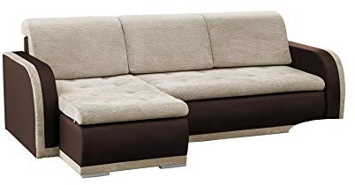 mb-moebel kleines Ecksofa Sofa Eckcouch Couch mit Schlaffunktion und Bettkasten L-Form Polstergarnitur große Farbauswahl - VERO I (Ecksofa Links, Beige + Braun)