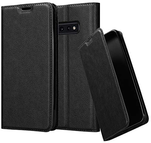 Cadorabo Hülle kompatibel mit Samsung Galaxy S10e aus Premium Kunst Leder Flip Klappbare Stoßfeste Magnetische [Standfunktion] [Kartenfächern] Cover Hülle für Galaxy S10e Tasche in Schwarz