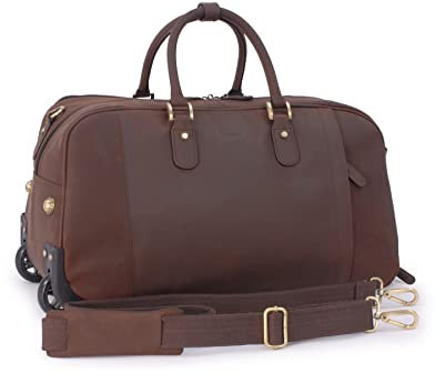 Ashwood - Herren Leder Reisetasche mit Rollen - Trolley Handgepäck Groß - mit Abnehmbarer Verstellbarer Schultergurt - Albert - Mud Braun