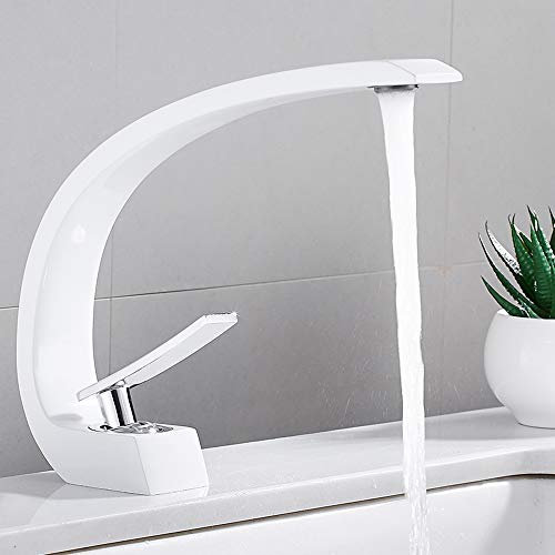 Robinet Évier Vasque Monotrou Élégant Mitigeur Lavabo Cascade Arciforme en Laiton pour Salle de Bain Baignoire (blanc)