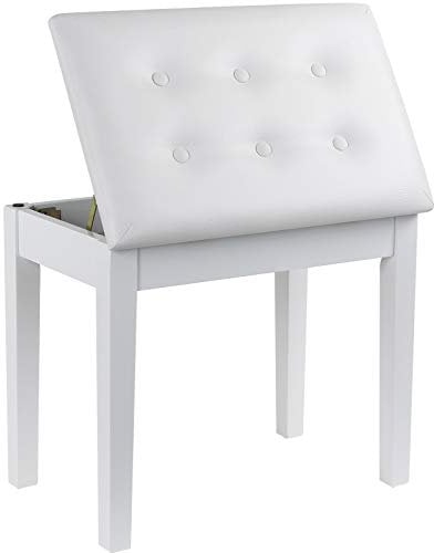 GRANDMA SHARK Piano Stool, Dressing Table Stool, Single Seat Keyboard Bench with Storage Compartment, Soft Faux Leather Padded Seat (White)