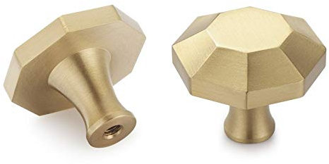 Lot de 10 Boutons de Meuble en Laiton Brossé, Boutons de Tiroir de Commode en Or, Pour Armoires, Placards, Salle, Bain et Cuisine, 25 x 20mm (Style octogone B)