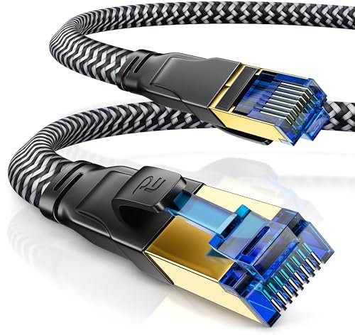 CSL - 5m CAT 8 Netzwerkkabel Flach und Dünn - Lan Kabel für 40 Gigabit High Speed, Internetkabel, Flachbandkabel, Verlegekabel - 40 Gbps Cat.8 RJ45 Kabel für Switch Router Modem PC, 5 Meter Schwarz