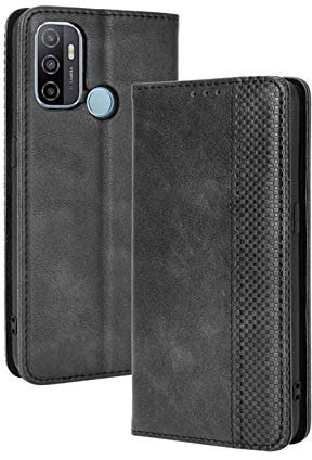 GOGME Leder Hülle für Oppo A53s / Oppo A53, Premium PU/TPU Leder Folio Hülle Schutzhülle Handyhülle, Flip Case Klapphülle Lederhülle mit Standfunktion & Kartensteckplätzen, Schwarz