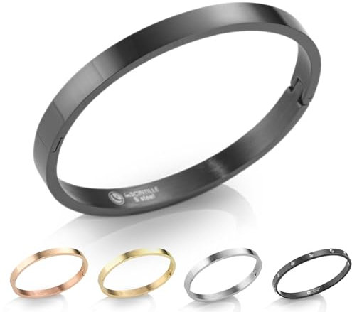 inSCINTILLE Schmuck Damen Armreif Edelstahl Zirkonia einfache Stil Liebe Armband 4/6/8mm mit Schließe Armspange Gravur, Gold/Silber/Schwarz, Inklusive Geschenkbox