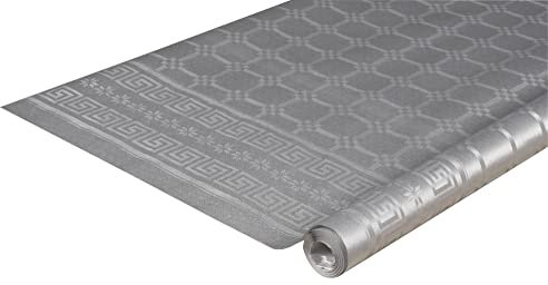 Pro Nappe - Ref R480652I - Mantel de papel damasco desechable en rollos 6 M de largo X 1,20 M de ancho - Color plata metalizado - Papel damasco con un patrón universal chic y clásico Caja de 12 rollos
