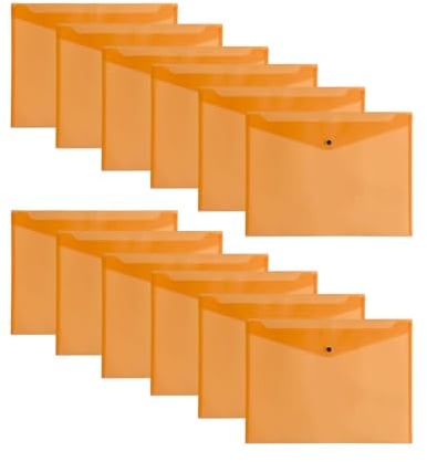 Pack of 12 Orange Janrax A3 Wallets – Strong Polypropylene Document Folders with Press‑Stud Fastening, Holds 150 Sheets