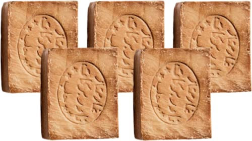 5x Original Aleppo Seife 50%-50% - mit Olivenöl 50% Lorbeeröl 50% fürs Haar Gesicht & Körper 100% Naturprodukt Vegane – Alepposeife Olivenölseife