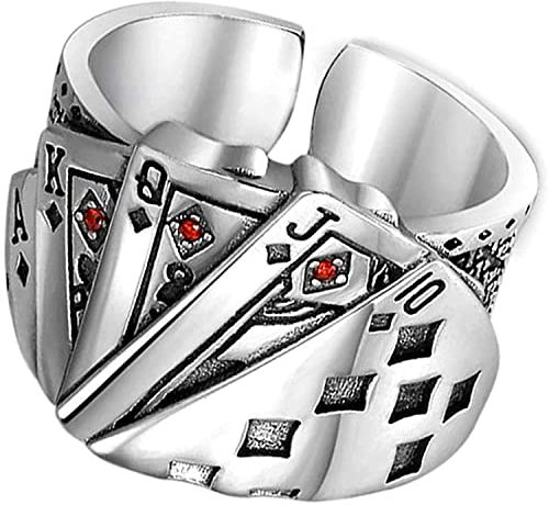 Mode Ringe, Spielkarte Poker Muster Männer Ring Versilbert Einstellbare Öffnung Punk Fingerring Schmuck Zubehör Schmuck Zubehör Praktisches Design und langlebig