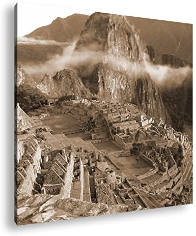 deyoli Machu Picchu Inka Stadt Format: 40x40 Effekt: Sepia als Leinwandbild, Motiv fertig gerahmt auf Echtholzrahmen, Hochwertiger Digitaldruck, Kein Poster oder Plakat