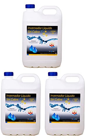 Pack 3 UDS - INVERNADOR LÍQUIDO SIN Cobre 15 litros (3x5 L.) - Desinfectante y Algicida para el Tratamiento de Piscinas en Invierno - Apto Piscinas Liner DIASA