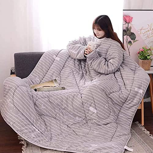 Multifunktions-Lazy-Steppdecke mit Ärmeln, Winter, warm, verdickt, gewaschen, Bettdecke, Bettdeckenbezug for Zuhause, Winterschlaf, Büro, Auto, Schlafzimmer, Studentenwohnheim ( Farbe : Grey , Size :