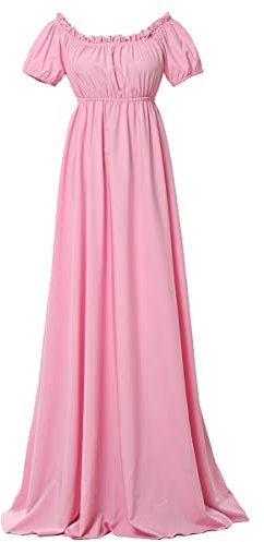 COSDREAMER Robes Regency pour Femme à Manches Bouffantes à Volants et Taille Empire, Rose, S