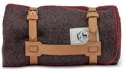 Swiss XXL Blanket - Stain, Flame, and Water Resisting Classic Wool Plaid Washable, in and Outdoor Camping + Leather Carry Belt