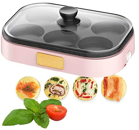 900W Deluxe Sous Vide Style Egg Bite Maker with Silicone Molds for Breakfast Sandwiches, Electric Non-Stick Egg Cooker, Multi Cooker for Omelettes, Poached & Scrambled Eggs, Healthy Snacks,Pink