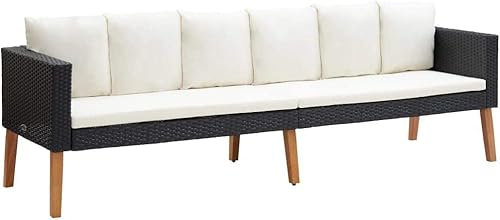 KOIECETA Gartensofa 3-Sitzer mit Auflagen Sofa Lounge Gartenmöbel Sitzgruppe Couch Gartenset Sitzgruppe Gartenbank Poly Rattan Schwarz
