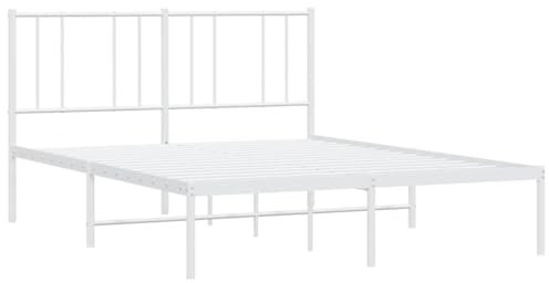 vidaXL White Small Double Bed Frame with Headboard - Sturdy Steel Construction, Elegant Design, Extra Under-Bed Storage Space