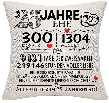 Bommex 25 Jahre Ehe Geschenk 25. Hochzeitstag Kissen Abdeckung Keepsake Dekoration Geschenk für Paare Eltern Frauen Männer Mama Papa Ehemann Frau Oma Opa Tante Onkel Freunde (25. Jahrestag)