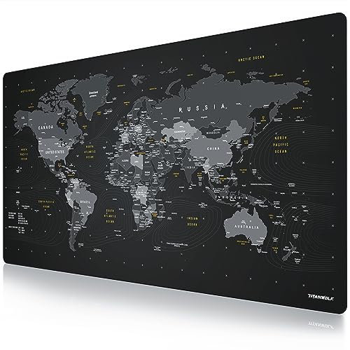 Titanwolf - XXXL Übergröße Mauspad 1500x800mm - XXXL Großformat - Schreibtischauflage - gummierte Rückseite - rutschfest und abwaschbar - Gaming - Präzision und Geschwindigkeit - Weltkarte