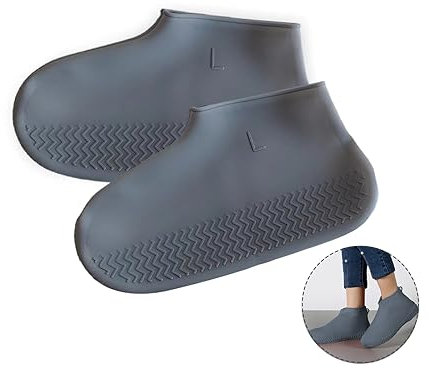 Wondsea copriscarpe impermeabili,Copriscarpe in Silicone Impermeabile,Copriscarpe Impermeabili, Copriscarpe in Silicone,Copriscarpe Riutilizzabile con Suola Rinforzata per Pioggia e Neve(grigio L)