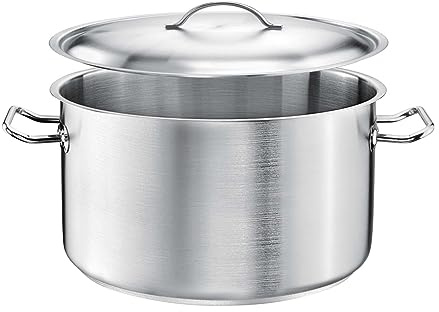 TOMGAST Topf mit Deckel Durchmesser: 20 cm Höhe: 12,5 cm Fassungsvermögen: 4 l | Edelstahl 18/10 | Wandstärke 1 mm bis 1,2 mm | Ausgeschlagener Aluminium-Stahlboden | Induktion