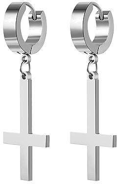 Cupimatch Gothic Inverted Cross Earrings Stainless Steel Cross Earrings for Men Women