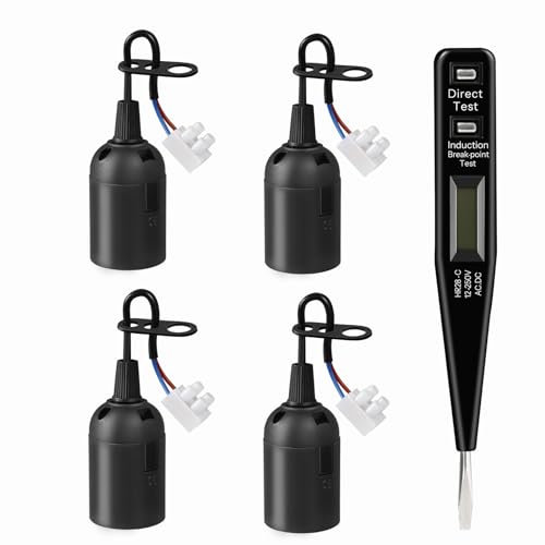 SCNNC Schwarz Fassung Renovierfassung Baustellenfassung mit VDE-Spannungsprüfer, 250V 4A E27 Ersatzfassung Max.60W, Baufassung E27 für Bauarbeiten, Küche, Wohnzimmer, 4 Stück