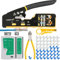 RJ45 Crimping Tool Kit Rj45 Crimper Stripper Cutter All-in-One Pass Through Crimper for 8P RJ45 Cat5 Cat5e Cat6 Cat6a 6P RJ11/12 Telephone Connectors with 50Pcs Connectors 50Pcs Covers Mini Stripper