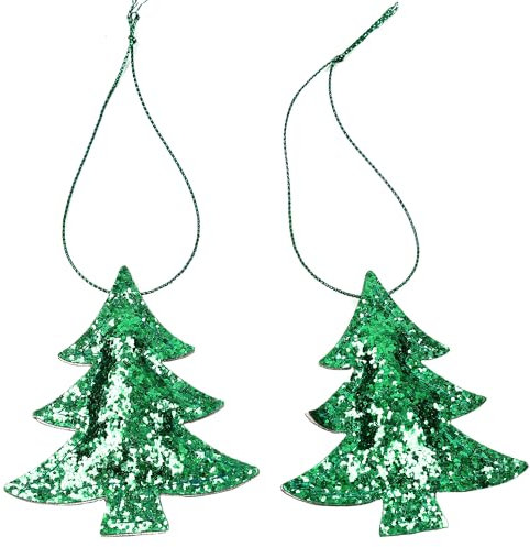 Oblique Unique® 2er Set Anhänger Weihnachten Winter Glitzer Aufhänger Deko für Advent Weihnachtsdeko Baumschmuck Fensteranhänger (Tannenbäume - Grün)