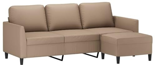 vidaXL Canapé à 3 Places avec Repose-Pieds Cappuccino 180cm Similicuir, canapé, canapé avec Repose-Pieds, canapé Trois Places, canapé 3 Places