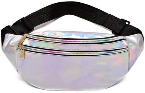 Sac Banane Ceinture Brillant,Sac Banane Fille Sac Banane Holographique Sac Banane Tendance Avec Ceinture réglable Pour la fête, la Course à pied, la randonnée (Argent)