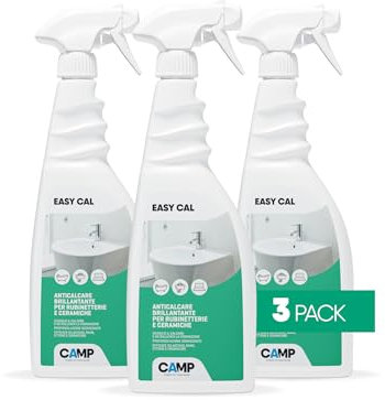 CAMP EASY CAL, Detergente anticalcare brillantante e protettivo per rubinetti, piastrelle, ceramiche e box doccia 3x750ml