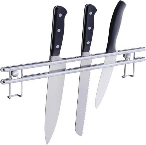 Barra Porta Coltelli da Parete - Porta Utensili da Cucina, in Acciaio Inox, 1.5x40x3.5cm, Cromato