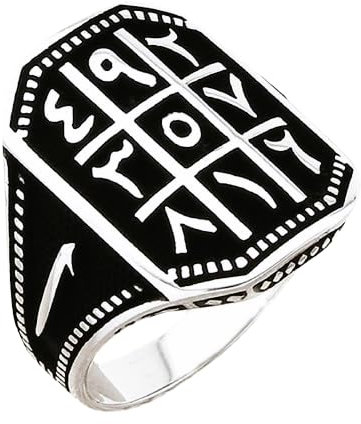 Elif VAV ve Ebced Ebûced Motifli Gümüş Erkek Yüzük TUGRA Herren Ring 925 Silber Herrenring Dua islam Koran Männer Schmuck Vatertag Geschenkidee (63 (20 mmØ))