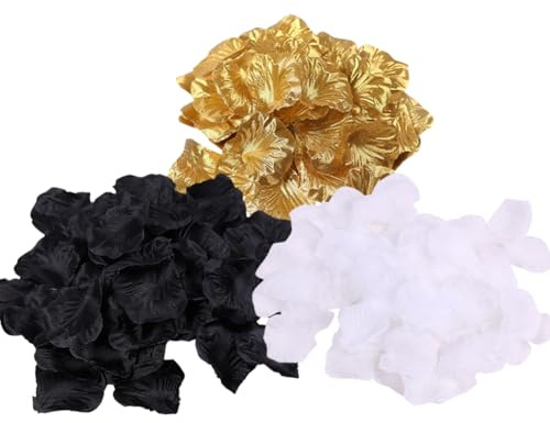 Lot de 1 500 pétales de Rose artificiels en Soie pour décoration de Mariage pour Nuit Romantique, Saint-Valentin, Noir, doré, Blanc