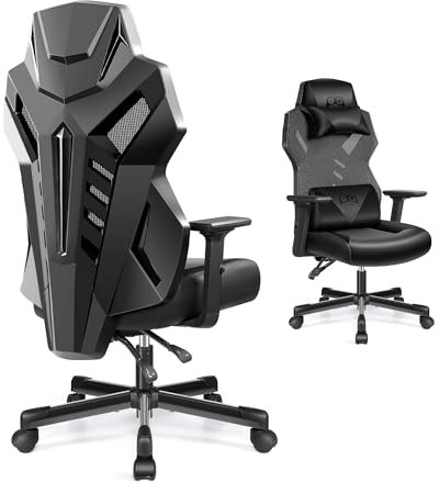 OneGame Silla Gaming, Transpirable Ergonómica Silla Gamer Adulto Estilo Carreras de Ordenador reposabrazos 3D Respaldo Ajustable Silla Escritorio con Soporte Lumbarjustable 150KG, Negro