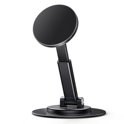 UGREEN Magsafe Phone Stand Magnetic Desk Standby Holder Swivel 360° Rotating Adjustable Height Foldable Portable Travel Mount Metal Ring Compatible with iPhone 16 Pro Max 15+14 13 12,Galaxy S25(Black)