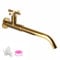 NIUKOMY Goldene Wandarmatur, Kaltwasserhahn Wandmontage Messing Gold, 360°Drehbar Wasserhahn Garten Lang, Kaltwasser Waschtischarmatur mit Kreuzgriff für Bad Moppbecken Wäscherei-Pool G1/2