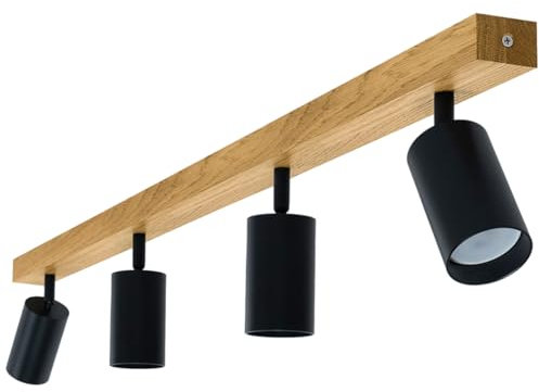 LED Wood Deckenstrahler 4 Flammig Schwenkbar - Handgefertigte Spots Deckenleuchte Modern aus Eiche - Strahler Deckenlampe Holz - GU10 Spotlight Lampe Wohnzimmer (Ohne Glühbirne) - Länge 90cm