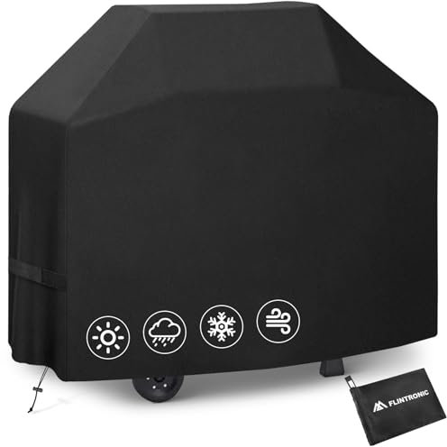 Flintronic Funda para Barbacoa, 147 * 61 * 117CM, Cubierta BBQ de Parrilla Tela Oxford Protector, Impermeable, Anti-Viento/Anti-Polvo/Anti-Humedad, Resistente al Desgarro/Agua/Lluvia/Nieve/Sol, Negro